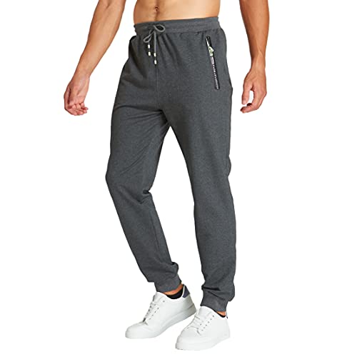 ZOXOZ Jogginghose Herren Baumwolle mit Reißverschluss Taschen Hosen Trainingshose Sporthose Lang Sweatpants Dunkelgrau 3XL von ZOXOZ