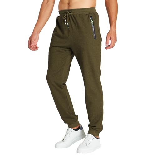 ZOXOZ Jogginghose Herren Baumwolle mit Reißverschluss Taschen Hosen Trainingshose Sporthose Lang Sweatpants Grün M von ZOXOZ