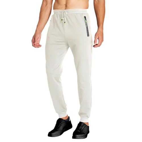 ZOXOZ Jogginghose Herren Baumwolle mit Reißverschluss Taschen Hosen Trainingshose Sporthose Lang Sweatpants weiß S von ZOXOZ