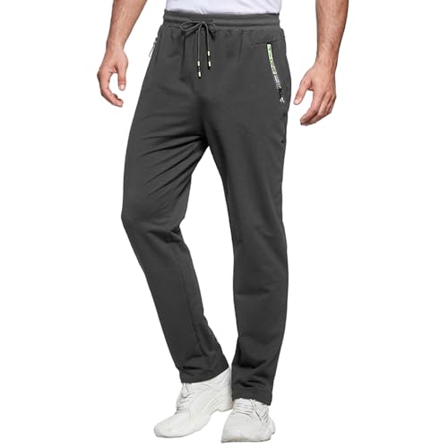 ZOXOZ Jogginghose Herren Baumwolle mit Reißverschluss Taschen Trainingshose Sporthose Sweatpants Slim Fit Herren Hose Dunkelgrau S von ZOXOZ