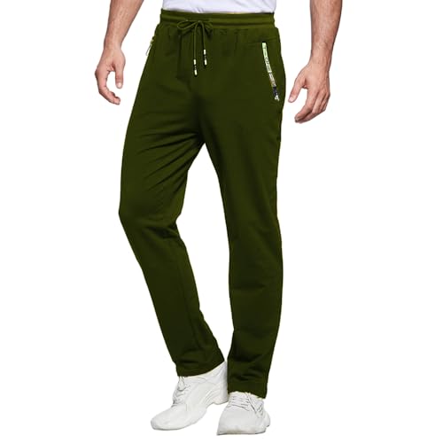 ZOXOZ Jogginghose Herren Baumwolle mit Reißverschluss Taschen Trainingshose Sporthose Sweatpants Slim Fit Herren Hose Grün L von ZOXOZ