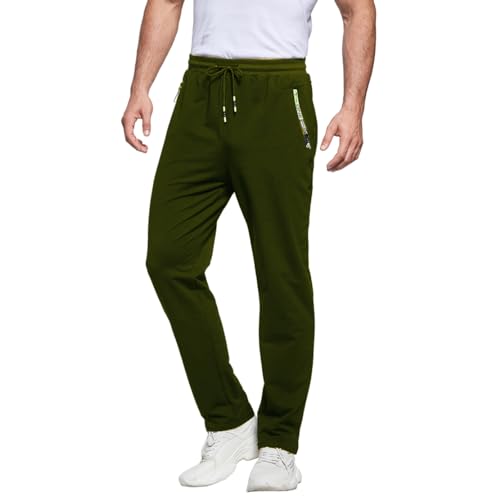 ZOXOZ Jogginghose Herren Baumwolle mit Reißverschluss Taschen Trainingshose Sporthose Sweatpants Slim Fit Herren Hose Grün M von ZOXOZ