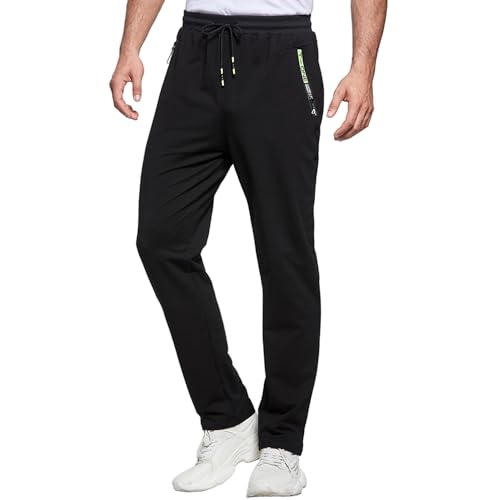 ZOXOZ Jogginghose Herren Baumwolle mit Reißverschluss Taschen Trainingshose Sporthose Sweatpants Slim Fit Herren Hose Schwarz 2XL von ZOXOZ
