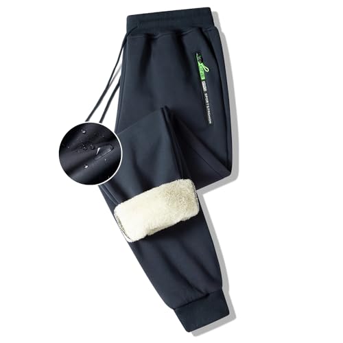 ZOXOZ Jogginghose Herren Fleece Sherpa Gefüttert Jogginghose Wasserdicht Warm Baumwolle Winter Hose Traininghose Sporthose Lang mit Reißverschluss Taschen Blau 2XL von ZOXOZ