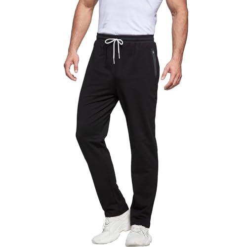 ZOXOZ Jogginghose Herren Trainingshose Herren Baumwolle Sporthose Lang Fitness Sweathose mit Reißverschluss Taschen Schwarz XL von ZOXOZ