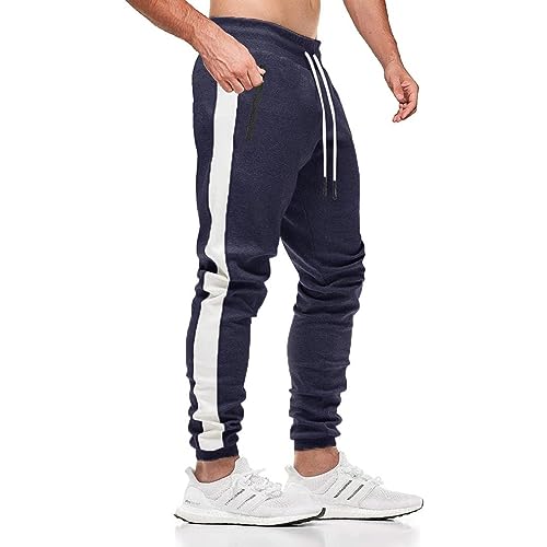 ZOXOZ Jogginghose Herren Trainingshose Sporthose Herren Baumwolle Fitness Streifendesign mit Reißverschluss Taschen Blau 2XL von ZOXOZ