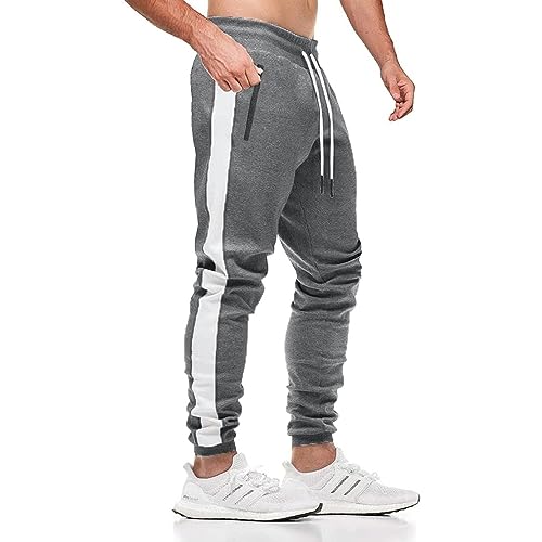ZOXOZ Jogginghose Herren Trainingshose Sporthose Herren Baumwolle Fitness Streifendesign mit Reißverschluss Taschen Grau M von ZOXOZ