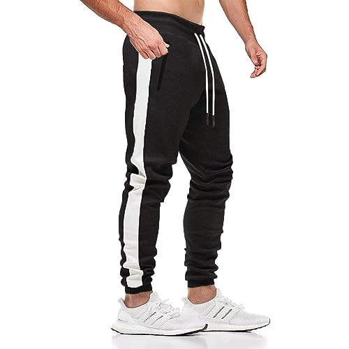 ZOXOZ Jogginghose Herren Trainingshose Sporthose Herren Baumwolle Fitness Streifendesign mit Reißverschluss Taschen Schwarz M von ZOXOZ
