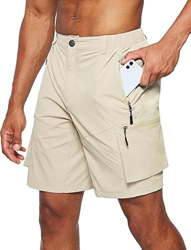 ZOXOZ Kurze Hosen Herren MTB Cargo Chino Shorts Sommer Trekking Wandershorts Herren Zip Off Mit 5 Taschen Khaki 3XL von ZOXOZ