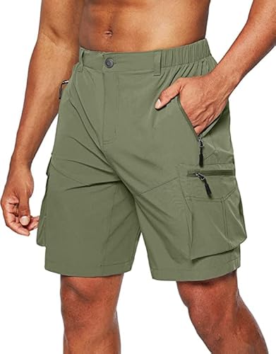 ZOXOZ Kurze Hosen Herren MTB Cargo Chino Shorts Sommer Trekking Wandershorts Herren Zip Off Mit 5 Taschen Militärgrün L von ZOXOZ