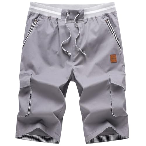 ZOXOZ Kurze Hosen Herren Shorts Sommer Freizeit Shorts Chino Kurze Hose Herren Baumwolle Multi-Taschen mit Tunnelzug Grau XL von ZOXOZ