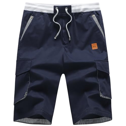 ZOXOZ Kurze Hosen Herren Cargo Shorts Sommer Freizeit Shorts Chino Kurze Hose Herren Baumwolle Multi-Taschen mit Tunnelzug Navy Blau 3XL von ZOXOZ