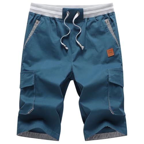 ZOXOZ Kurze Hosen Herren Shorts Sommer Freizeit Shorts Chino Kurze Hose Herren Baumwolle Multi-Taschen mit Tunnelzug Pfauenblau M von ZOXOZ