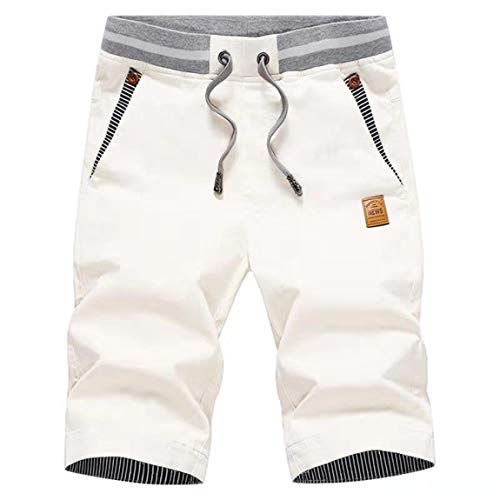 ZOXOZ Kurze Hosen Herren Shorts Herren Sommer Freizeit Chino Stretch Kurze Hose Herren Baumwolle mit Taschen Weiß XL von ZOXOZ