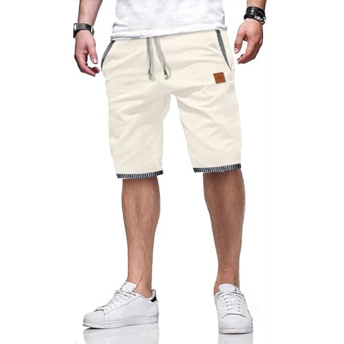 ZOXOZ Kurze Hosen Herren Shorts Sommer Freizeit Chino Stretch Kurze Hose Herren Baumwolle mit Taschen Weiß 3XL von ZOXOZ