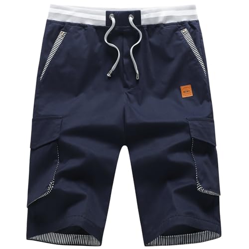 ZOXOZ Kurze Hosen Herren Shorts Sommer Freizeit Shorts Chino Kurze Hose Herren Baumwolle Multi-Taschen mit Tunnelzug Navy Blau M von ZOXOZ