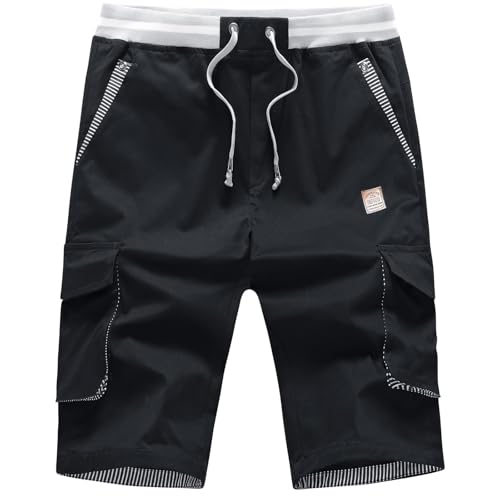 ZOXOZ Kurze Hosen Herren Shorts Sommer Freizeit Shorts Chino Kurze Hose Herren Baumwolle Multi-Taschen mit Tunnelzug Schwarz M von ZOXOZ