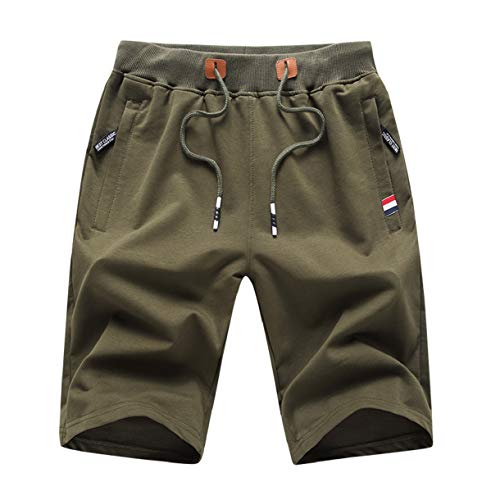 ZOXOZ Kurze Hosen Herren Shorts Sommer Jogginghose Kurz Baumwolle Gym Sweat Sport Fitness Shorts mit Reißverschluss Elastische Taille Grün L von ZOXOZ