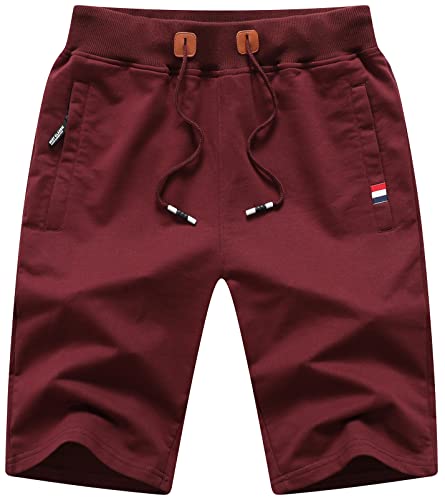 ZOXOZ Kurze Hosen Herren Shorts Sommer Jogginghose Kurz Baumwolle Gym Sweat Sport Fitness Shorts mit Reißverschluss Elastische Taille Rot XXL ZOXOZ Kurze Hosen Herren Shorts Sommer Jogginghose Kurz Baumwolle Gym Sweat Sport Fitness Shorts mit Reißverschluss Elastische Taille Rot XXL von ZOXOZ