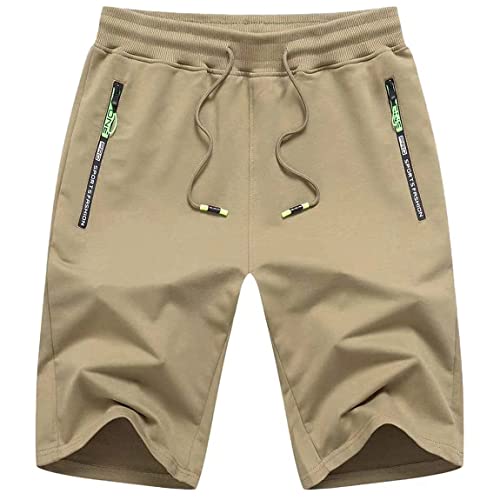 ZOXOZ Kurze Hosen Herren Shorts Sommer Kurze Jogginghose Herren Sports Shorts Sweat Baumwolle Gym Fitness mit Reissverschluss Khaki 3XL von ZOXOZ