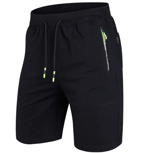 ZOXOZ Kurze Hosen Herren Shorts Sommer Kurze Jogginghose Herren Sports Shorts Sweat Baumwolle Gym Fitness mit Reissverschluss Schwarz S von ZOXOZ