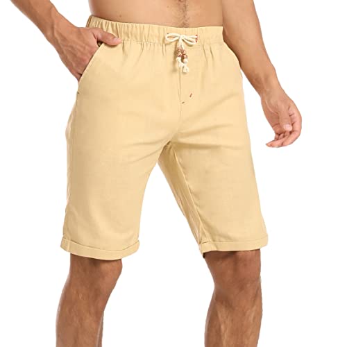 ZOXOZ Kurze Hosen Herren Shorts Sommer Outder Leichte Leinen Baumwolle Khaki 3XL von ZOXOZ