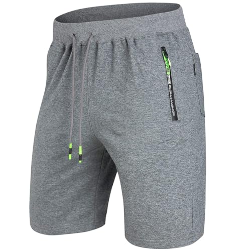 ZOXOZ Kurze Hosen Herren Shorts Sommer Kurze Jogginghose Herren Sports Shorts Sweat Baumwolle Gym Fitness mit Reissverschluss Grau L von ZOXOZ