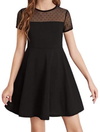 ZOYA Premium Mädchen Schwarzes Kleid Elly mit ausgestelltem Boden und durchsichtigem Detail - ein Allrounder für jeden Anlass, sc schwarz, 158 von ZOYA Premium