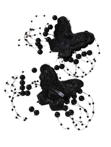 ZOYA Premium Schwarze Haarspangen für Mädchen - Spitze Schmetterling mit Perlen | 2er Set | Elegante Schmuck für besondere Anlässe und Alltagsmode von ZOYA Premium