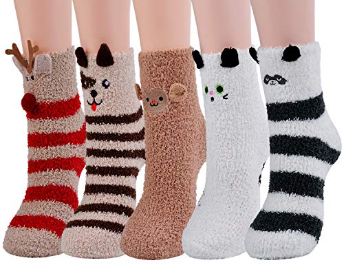 ZOYLINK 5 Paar Kuschel Socken, Flauschige Socken Bettsocken Damen Warme Wintersocken Damen Socken Haussocken Mädchen Socken von ZOYLINK