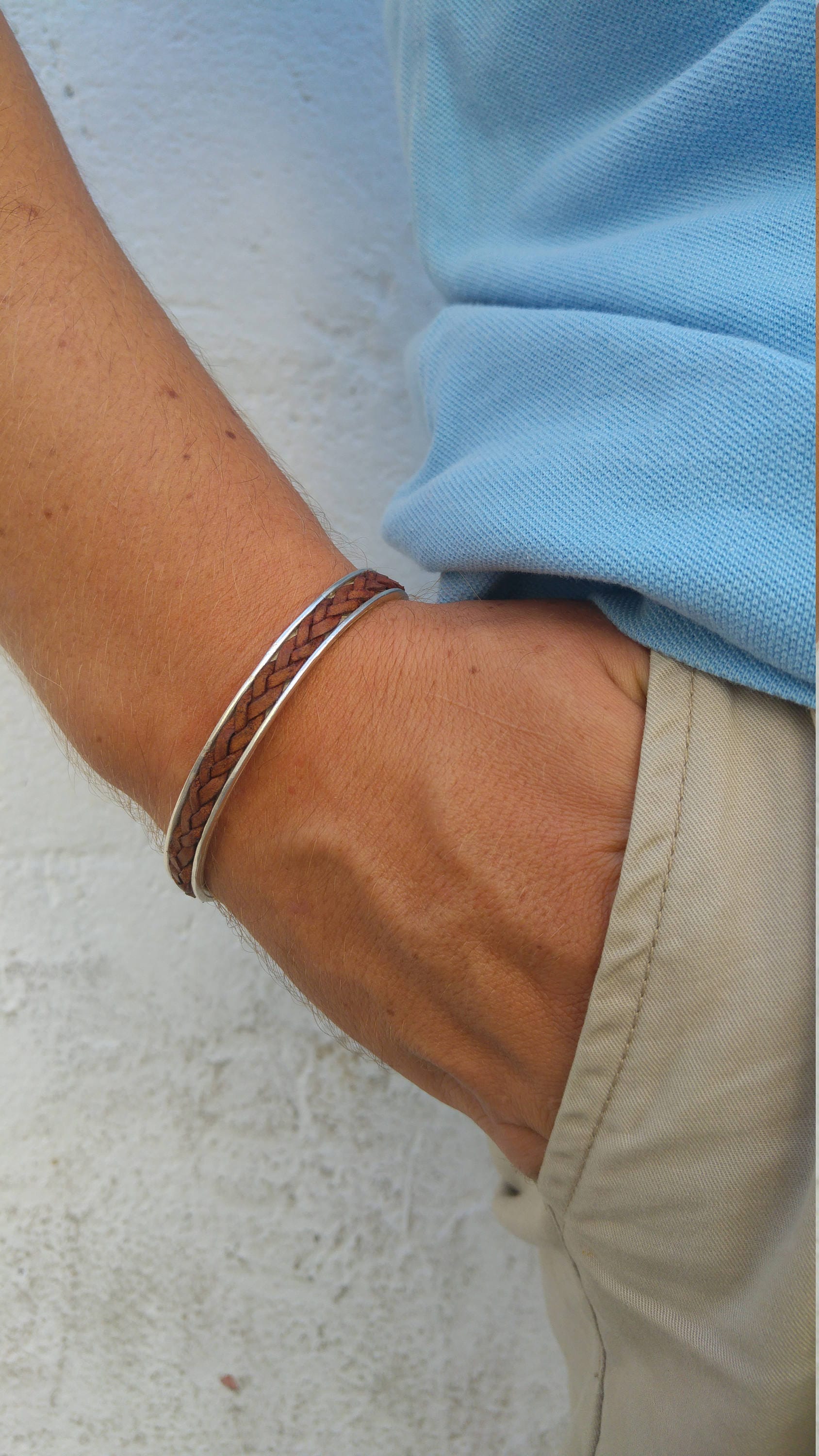 Leder Und Silber Männer-Armband, Männer Armband, Manchette Armband Männer, Geschenk Für Ihn, Männerschmuck Leder Und Silber Männer-Armband, Männer Armband, Manchette Armband Männer, Geschenk Für Ihn, Männerschmuck von ZOZiJewelry