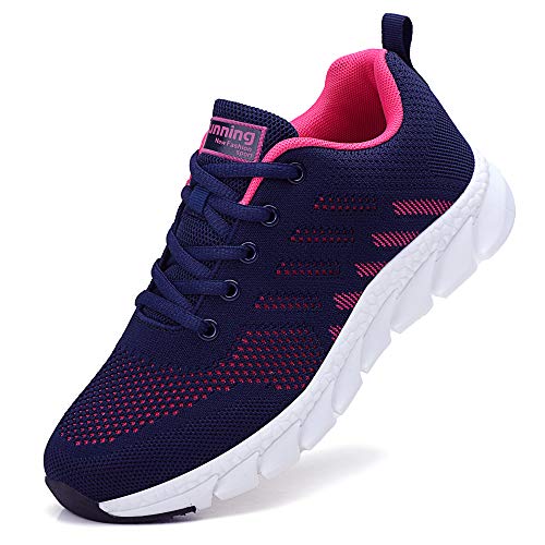 ZPAWDH Damen Turnschuhe Atmungsaktiv Laufschuhe Leichtgewichts Sportschuhe Freizeitschuhe Straßenlaufschuhe Outdoor Sneaker Blau Rot,39EU von ZPAWDH