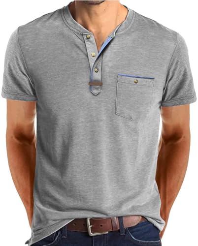 Henley Shirt Herren T Shirts Sommer Kurzarm Knopf T-Shirt mit Tasche Knopfleiste Vintage Knöpfe Muscle Gym Sommer Tshirts Henley Shirt Herren T Shirts Sommer Kurzarm Knopf T-Shirt mit Tasche Knopfleiste Vintage Knöpfe Muscle Gym Sommer Tshirts von ZPB