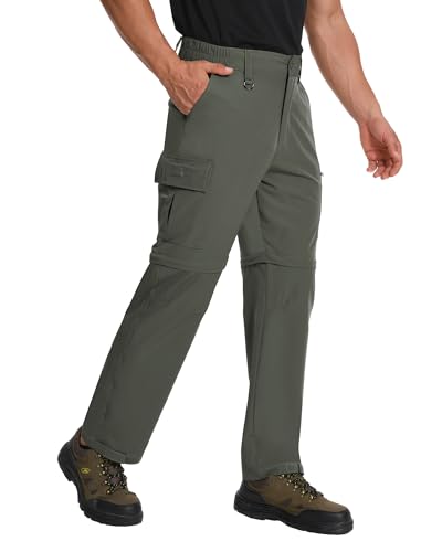 Herren Zip-Off Wanderhose Abnehmbare Trekkinghose Schnelltrocknende Wasserdicht Atmungsaktiv Leichte Outdoorhose Arbeitshose Sommer Funktionshose mit 6 Taschen (Grün, 34W x 30L) von ZPB