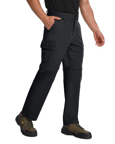 Herren Zip-Off Wanderhose Abnehmbare Trekkinghose Schnelltrocknende Wasserdicht Atmungsaktiv Leichte Outdoorhose Arbeitshose Sommer Funktionshose mit 6 Taschen (Schwarz, 34W x 30L) von ZPB