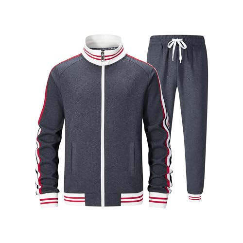 ZPB Herren Trainingsanzug Jogginganzug Sportanzug Fußball Sporthose Männer Hoodie Hose für Gym Tracksuit-Dak Grey-XL von ZPB