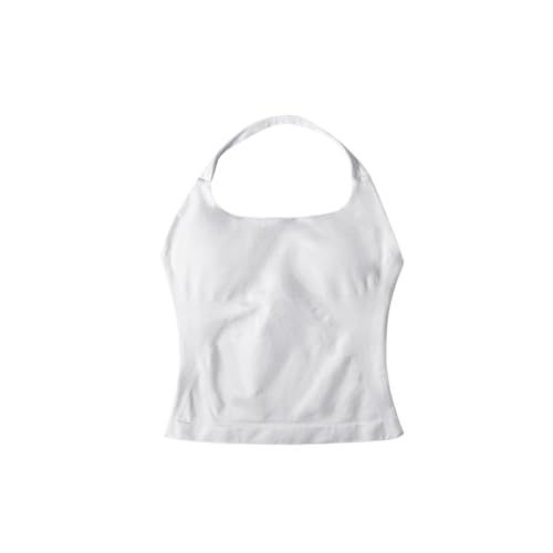 ZPC1CS81 Neckholder-Top für Damen, Fitnessstudio, lange Träger-Tanktop, gepolstert, Yoga-Kleidung, Fitness, Workout, Activewear, Pilates-Kleidung, weiß, M von ZPC1CS81