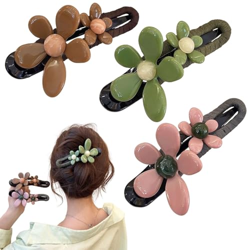 Gerade Retro-Entenschnabel-Haarspangen mit Blumen, 3 Stück flache Haarspangen mit Blumen for Damen, matte flache Haarklammern, große, rutschfeste Entenschnabel-Haarspangen, elegante französische flach Gerade Retro-Entenschnabel-Haarspangen mit Blumen, 3 Stück flache Haarspangen mit Blumen for Damen, matte flache Haarklammern, große, rutschfeste Entenschnabel-Haarspangen, elegante französische flach von ZPECIAL