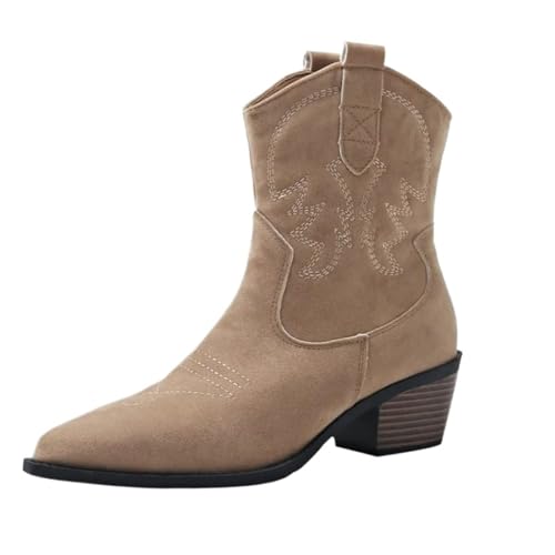 ZPFDSG Cowboystiefel Damen Gladiator Frau Kniehohe Stiefel Mode Stickerei Dicken High Heel Schuhe Damen Outdoor Lange Booties(Style 1,40) von ZPFDSG