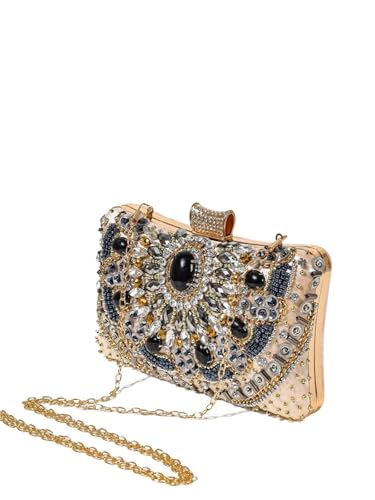 ZPFDSG Glitzer Tasche Abendtasche mit Perlen und Strasssteinen, elegante Clutch, Hochzeitshandtaschen for Damen for Party und Abschlussball(Brown) von ZPFDSG