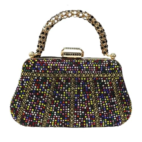 ZPFDSG Glitzer Tasche Abendtaschen mit Griff im Diamantdesign, Clutch mit Strassverzierung, lange Kette(BlackRainbow) von ZPFDSG