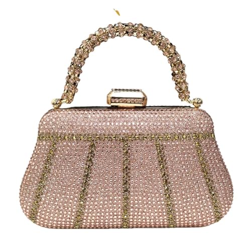 ZPFDSG Glitzer Tasche Abendtaschen mit Griff im Diamantdesign, Clutch mit Strassverzierung, lange Kette(Champagne) von ZPFDSG