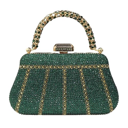 ZPFDSG Glitzer Tasche Abendtaschen mit Griff im Diamantdesign, Clutch mit Strassverzierung, lange Kette(Green) von ZPFDSG