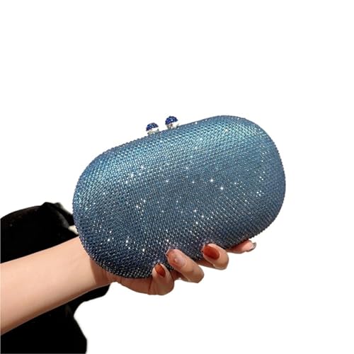 ZPFDSG Glitzer Tasche Damen Diamant Clutch Taschen Hochzeit Party Prom Abendessen Geldbörsen mit Kette Mini Bankett Abend Handtasche Eiförmige Handtaschen(Blue) von ZPFDSG