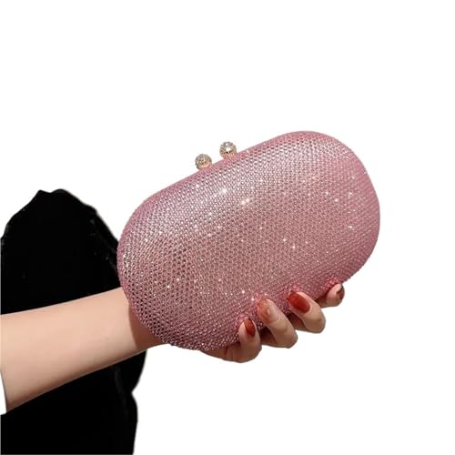 ZPFDSG Glitzer Tasche Damen Diamant Clutch Taschen Hochzeit Party Prom Abendessen Geldbörsen mit Kette Mini Bankett Abend Handtasche Eiförmige Handtaschen(Pink) von ZPFDSG