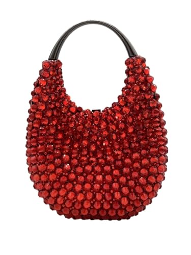 ZPFDSG Glitzer Tasche Damen Kristalle Top Griff Abend Handtaschen Rosa/Rot Lady Diamanten Minaudiere Gold/Braun Hochzeit Clutch Taschen Edelsteine ​​Handtasche Geldbörse(Red) von ZPFDSG