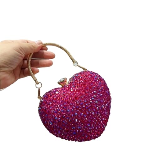 ZPFDSG Glitzer Tasche Diamant-Inlay Herzform Kristall Clutch Geldbörse Steine ​​Abend Hochzeit Party Schultertasche Griff Strass Mini Handtaschen(Colorful Rose Red) von ZPFDSG