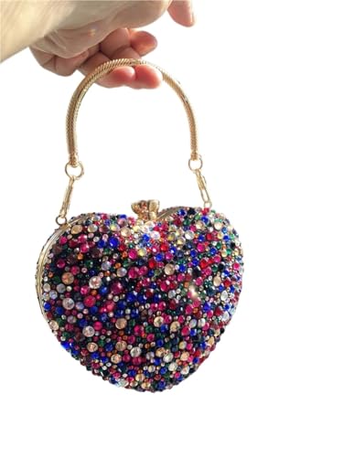 ZPFDSG Glitzer Tasche Diamant-Inlay Herzform Kristall Clutch Geldbörse Steine ​​Abend Hochzeit Party Schultertasche Griff Strass Mini Handtaschen(MULTI) von ZPFDSG
