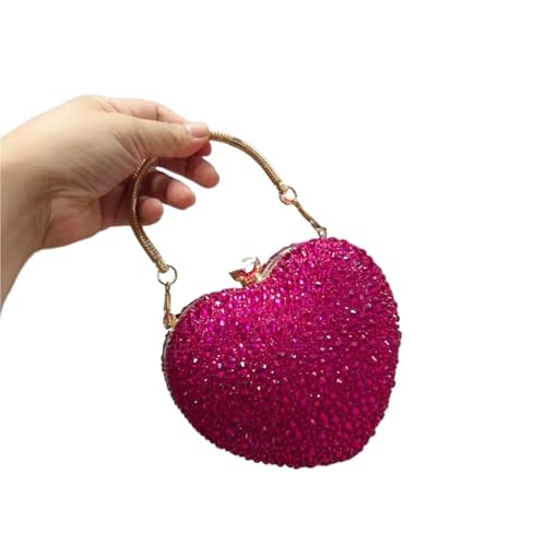ZPFDSG Glitzer Tasche Diamant-Inlay Herzform Kristall Clutch Geldbörse Steine ​​Abend Hochzeit Party Schultertasche Griff Strass Mini Handtaschen(Rose Red) von ZPFDSG