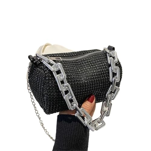 ZPFDSG Glitzer Tasche Eimertasche mit Strasssteinen, Glitzerkette for den Abschlussball, Mini-Umhängetasche for Damen (6,3 x 3,54 Zoll)(Black) von ZPFDSG